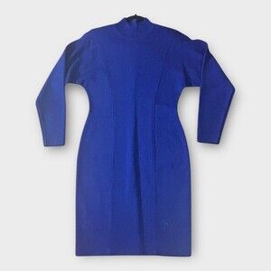 Vintage Style Knit Dress - Nina Patrick S, Mock Neck, Long Sleeve